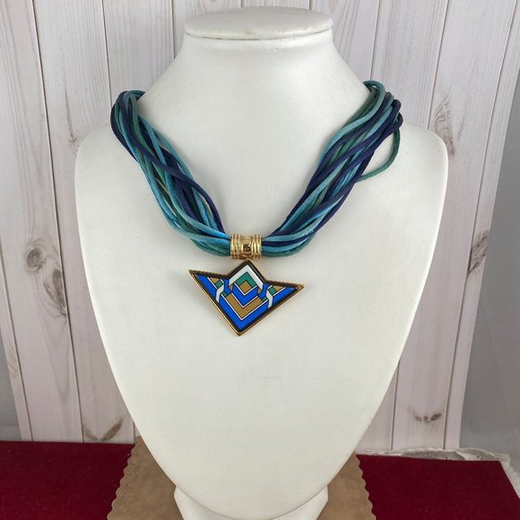 Michaela Frey Pendant is Chevron Shaped with a Enameled Interlocking Design - Picture 2 of 6